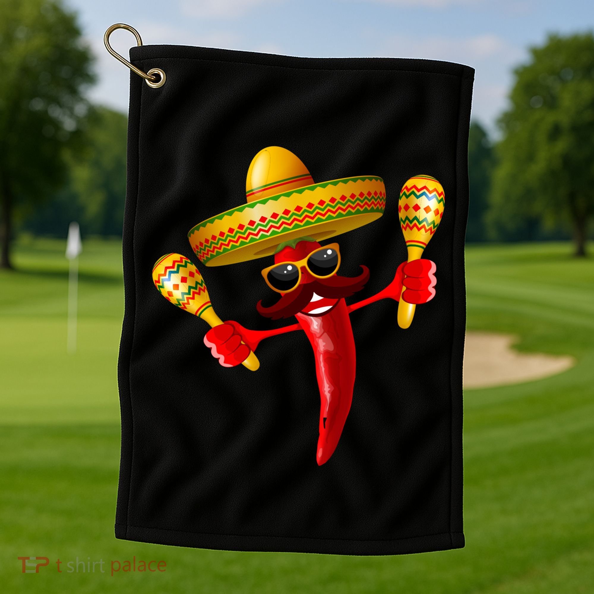 Cinco De Mayo Chili Pepper Dancing Moustache Mexican Golf Towel