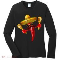 Cinco De Mayo Chili Pepper Dancing Moustache Mexican Women's Long Sleeve Shirt thumb 0