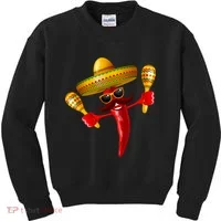 Cinco De Mayo Chili Pepper Dancing Moustache Mexican Kids Sweatshirt thumb 0