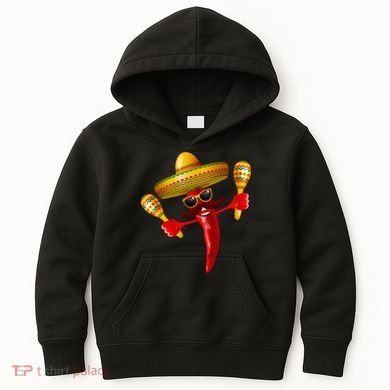 Cinco De Mayo Chili Pepper Dancing Moustache Mexican Kids Hoodie