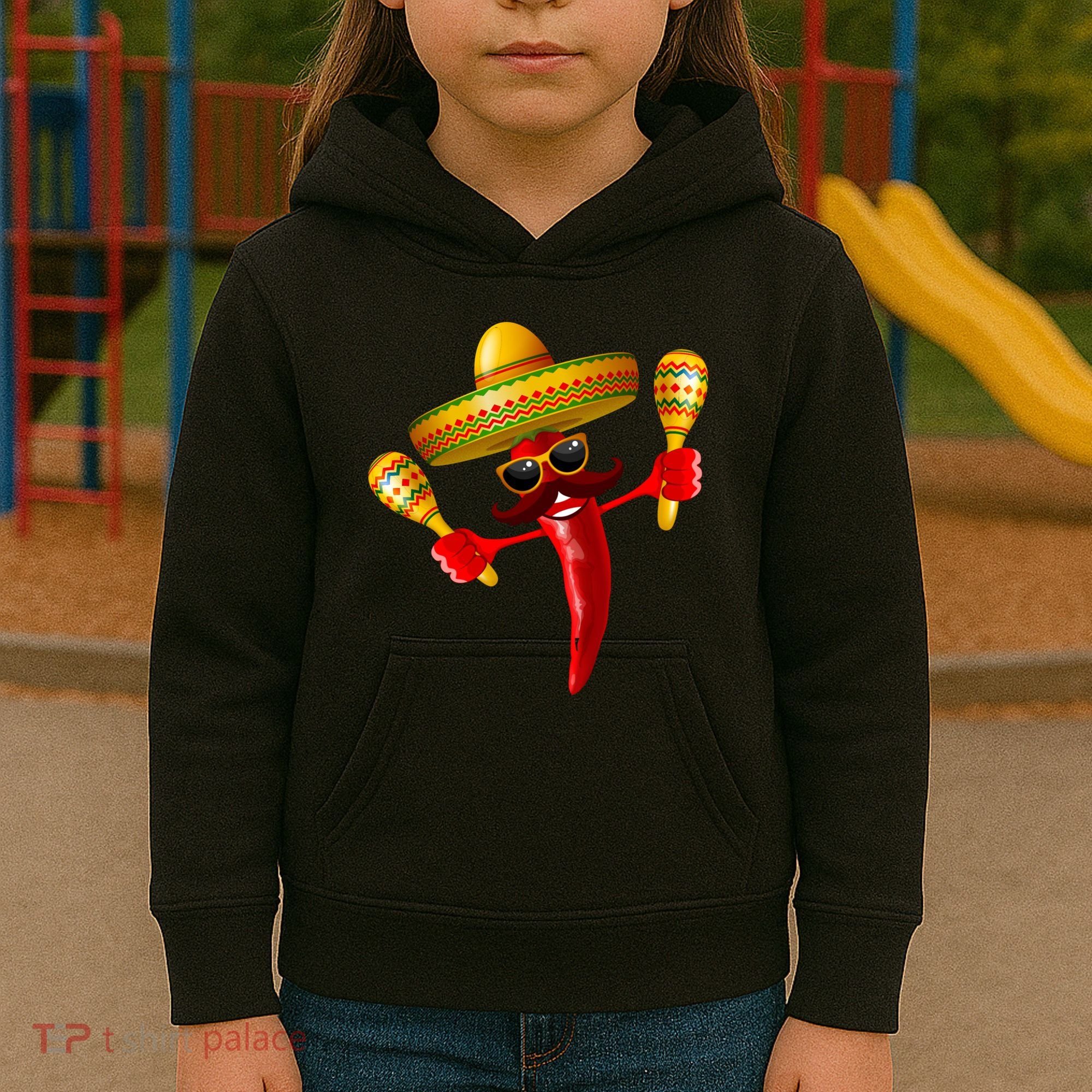 Cinco De Mayo Chili Pepper Dancing Moustache Mexican Kids Hoodie
