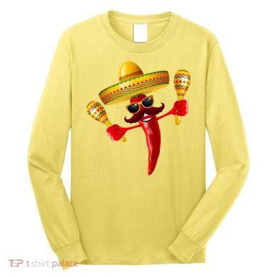 Cinco De Mayo Chili Pepper Dancing Moustache Mexican Long Sleeve Shirt