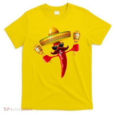 Cinco De Mayo Chili Pepper Dancing Moustache Mexican T-Shirt