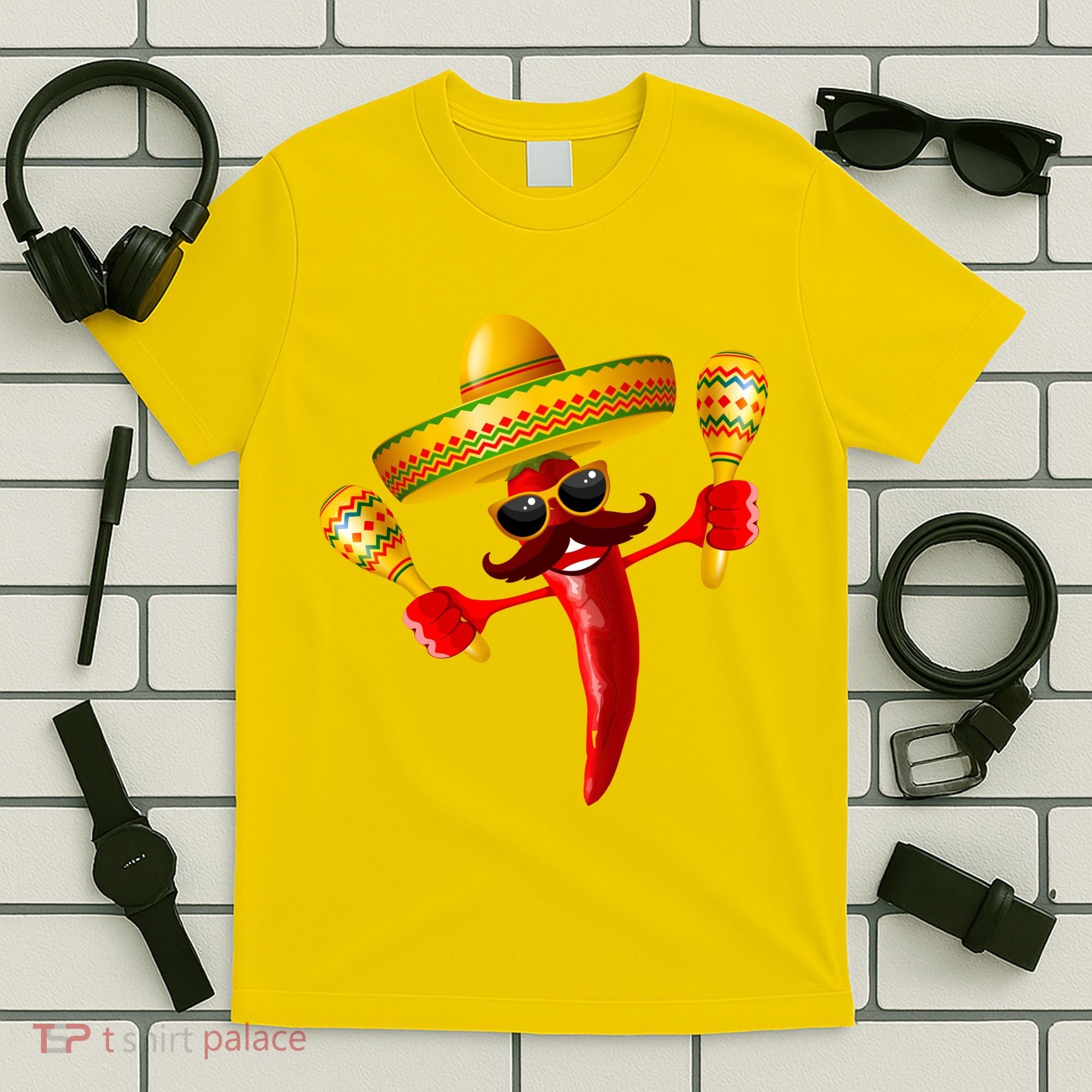 Cinco De Mayo Chili Pepper Dancing Moustache Mexican T-Shirt