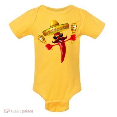 Cinco De Mayo Chili Pepper Dancing Moustache Mexican Baby Bodysuit