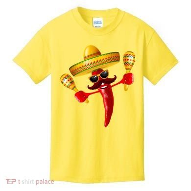 Cinco De Mayo Chili Pepper Dancing Moustache Mexican Kids T-Shirt