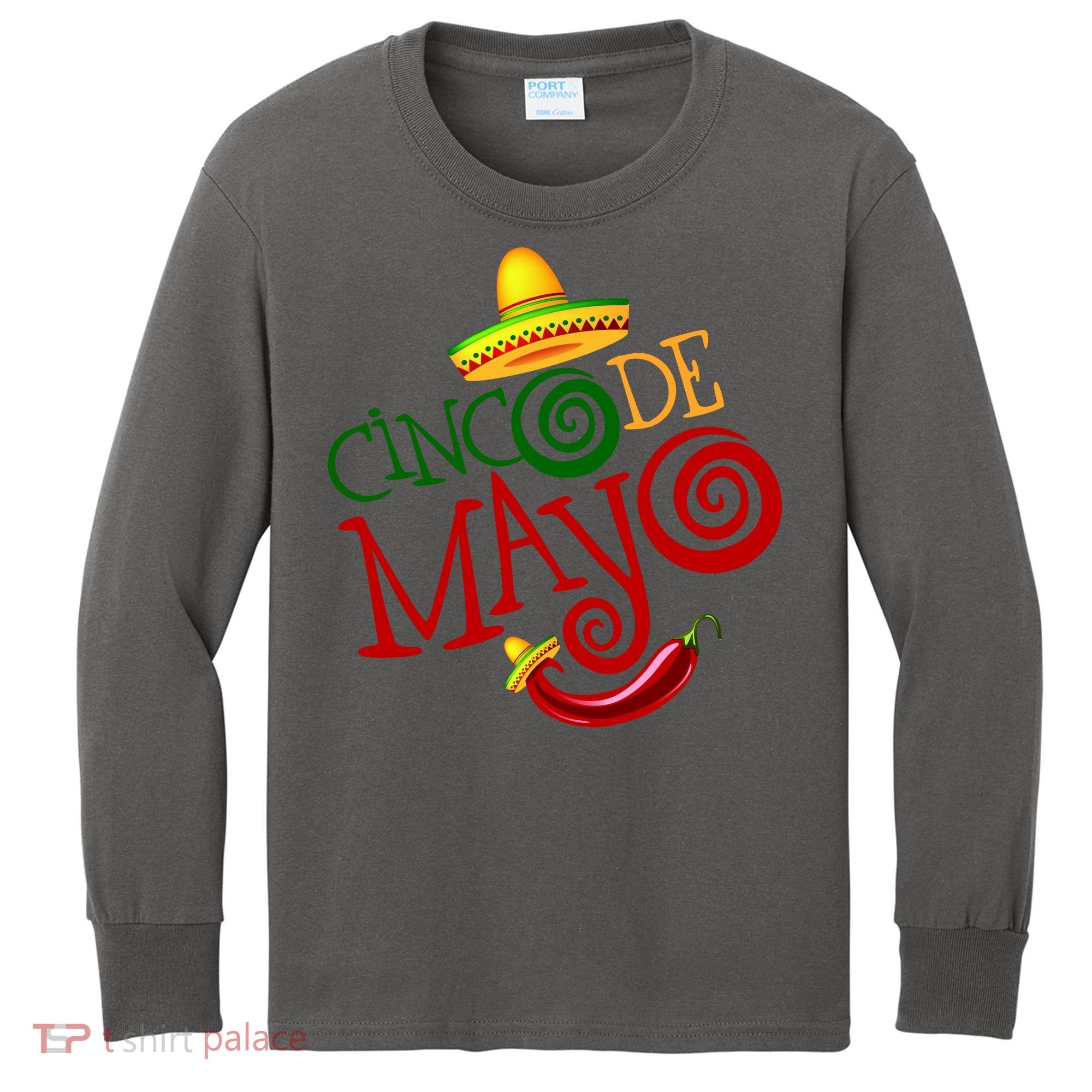Cinco De Mayo Day of the Dead Sombrero Chili Pepper Kids Long Sleeve Shirt