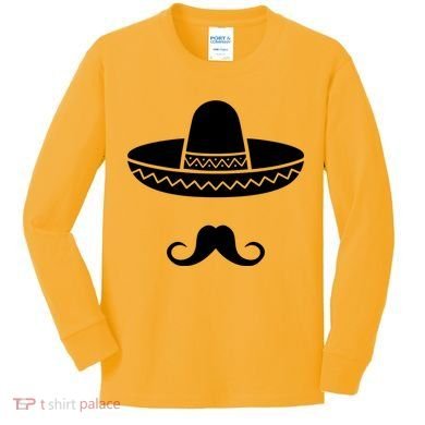 Cinco De Mayo Mexican Sombrero Moustache Kids Long Sleeve Shirt
