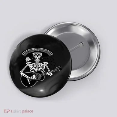 Cinco De Mayo Skeleton Playing the Guitar Button