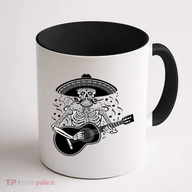 Cinco De Mayo Skeleton Playing the Guitar Coffee Mug back