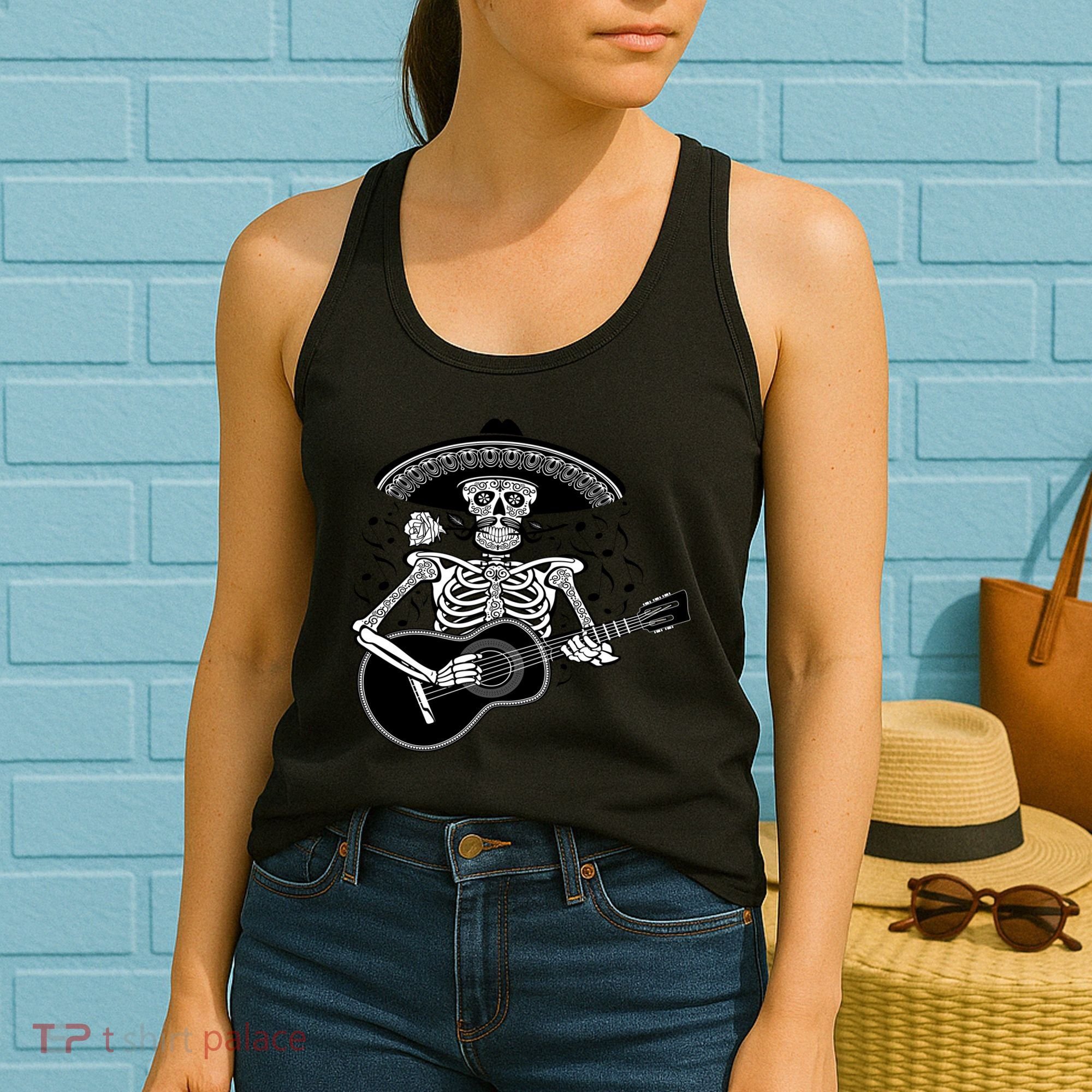 Cinco De Mayo Skeleton Playing the Guitar Women's Tank Top