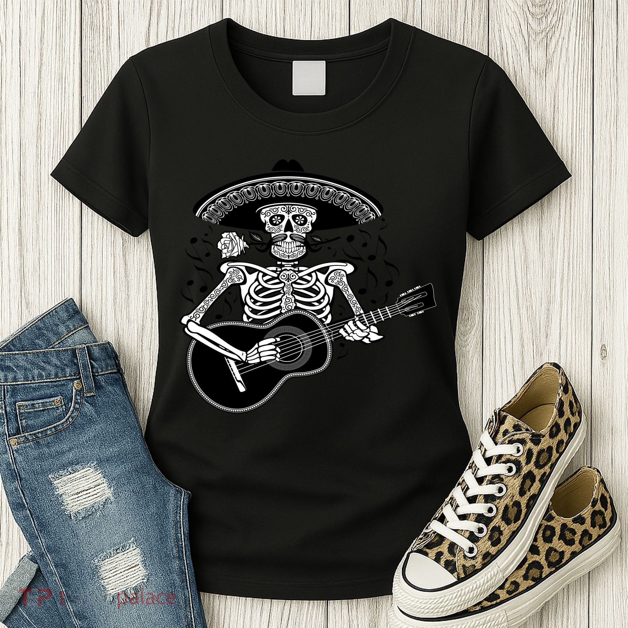 Cinco De Mayo Skeleton Playing the Guitar Women's T-Shirt