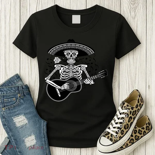Cinco De Mayo Skeleton Playing the Guitar Women's T-Shirt