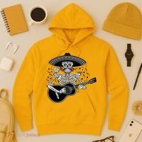 Cinco De Mayo Skeleton Playing the Guitar Hoodie thumb 3