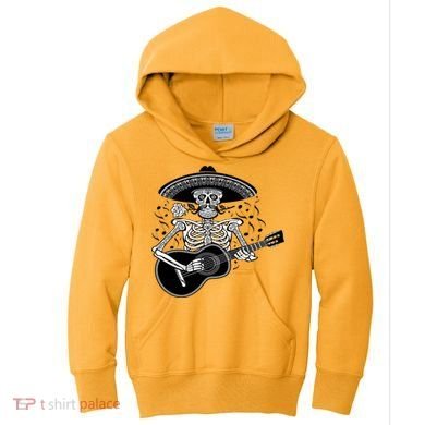 Cinco De Mayo Skeleton Playing the Guitar Kids Hoodie