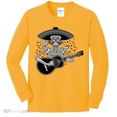 Cinco De Mayo Skeleton Playing the Guitar Kids Long Sleeve Shirt