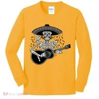 Cinco De Mayo Skeleton Playing the Guitar Kids Long Sleeve Shirt thumb 0