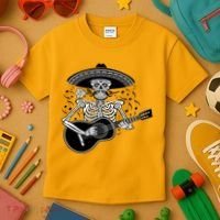 Cinco De Mayo Skeleton Playing the Guitar Kids T-Shirt thumb 3