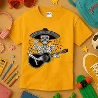 Cinco De Mayo Skeleton Playing the Guitar Kids T-Shirt thumb 3