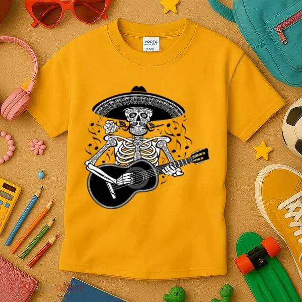 Cinco De Mayo Skeleton Playing the Guitar Kids T-Shirt