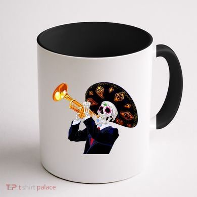 Cinco De Mayo Sugar Skull Playing Trumpet Coffee Mug back