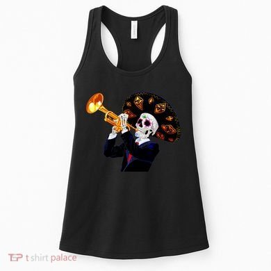 Cinco De Mayo Sugar Skull Playing Trumpet Women's Tank Top