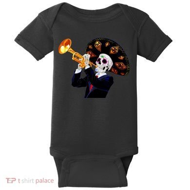 Cinco De Mayo Sugar Skull Playing Trumpet Baby Bodysuit