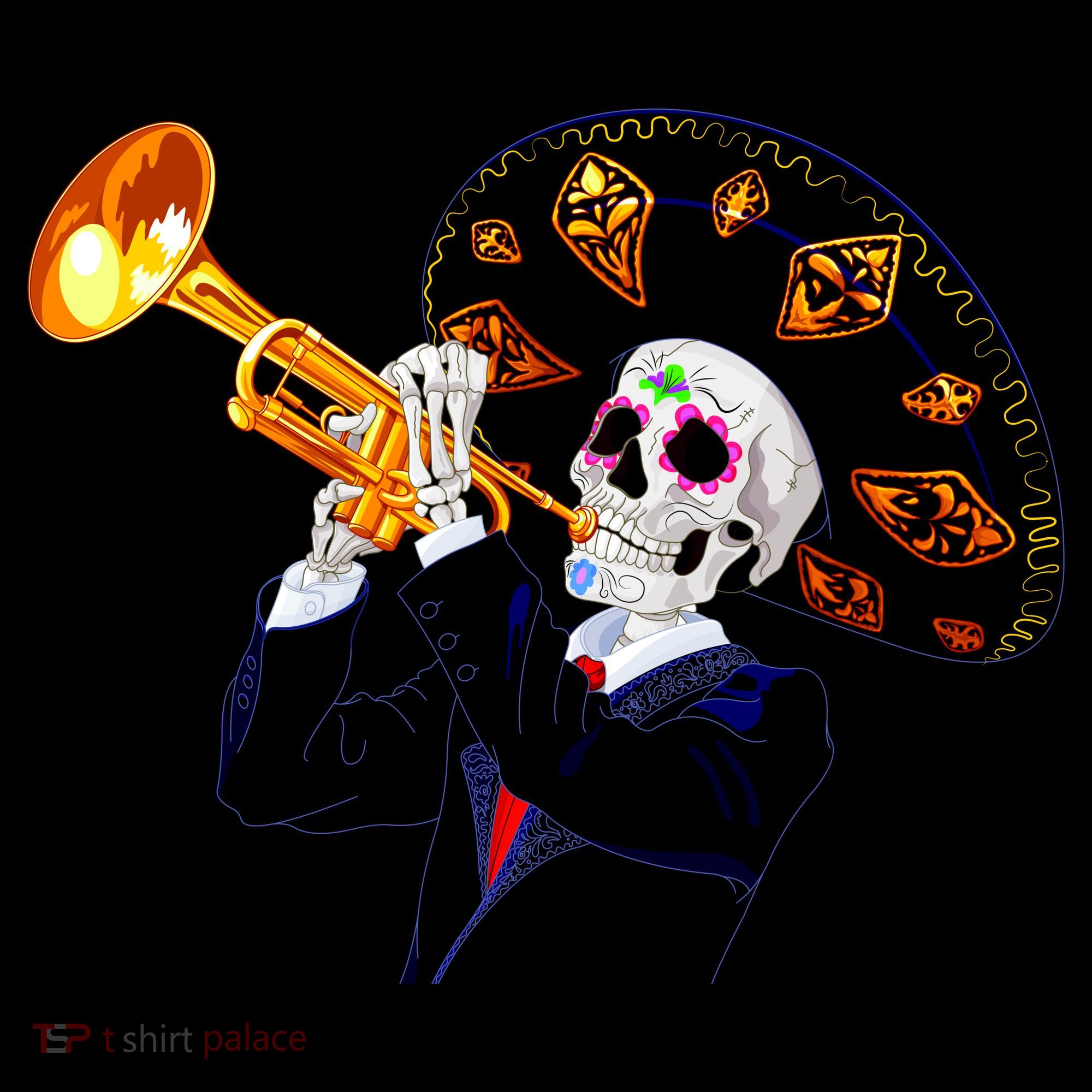 Cinco De Mayo Sugar Skull Playing Trumpet Baby Bodysuit