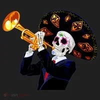 Cinco De Mayo Sugar Skull Playing Trumpet Golf Towel thumb 3