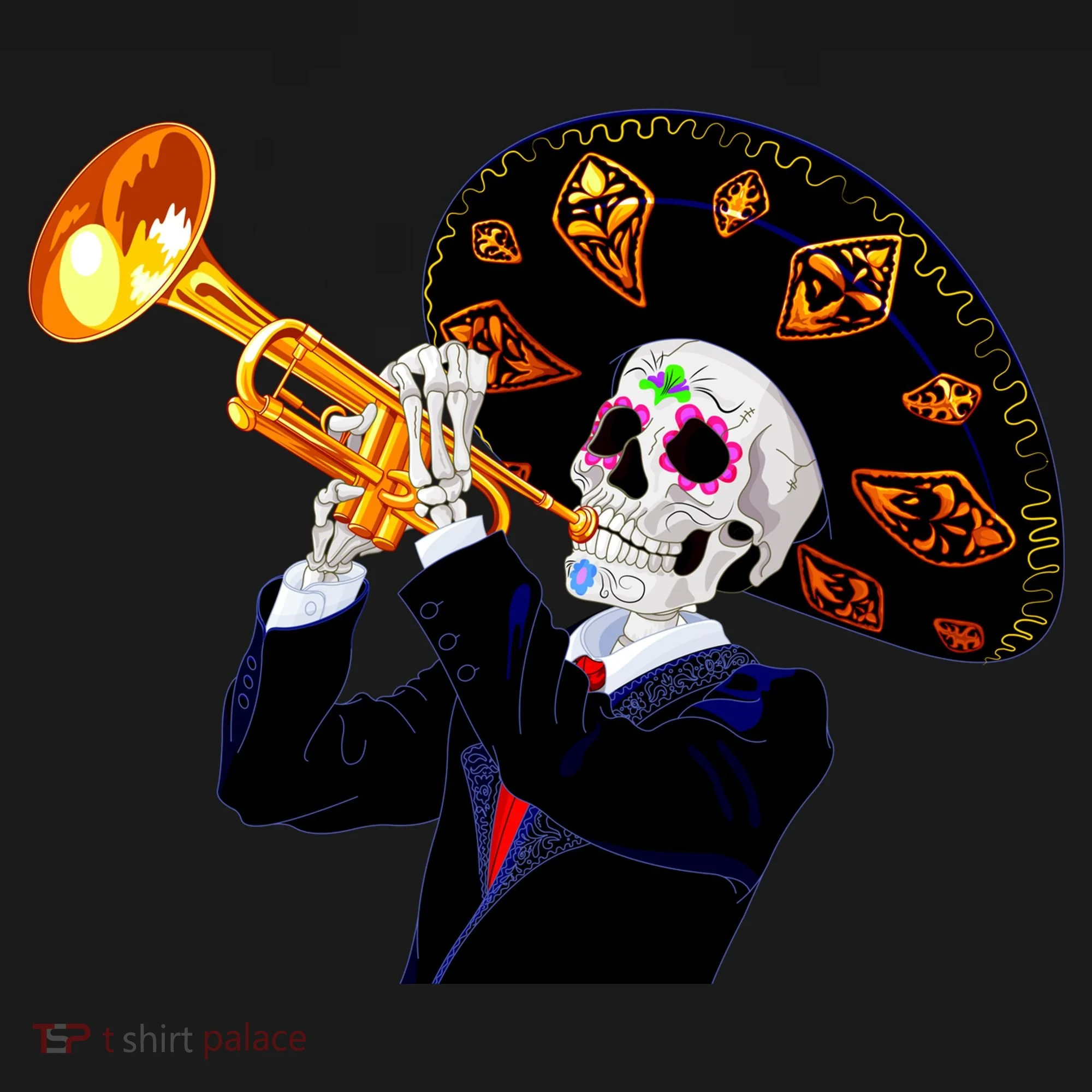 Cinco De Mayo Sugar Skull Playing Trumpet Toddler T-Shirt