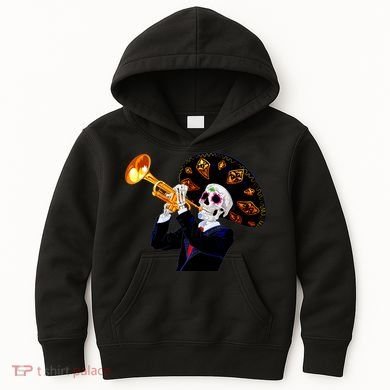 Cinco De Mayo Sugar Skull Playing Trumpet Kids Hoodie