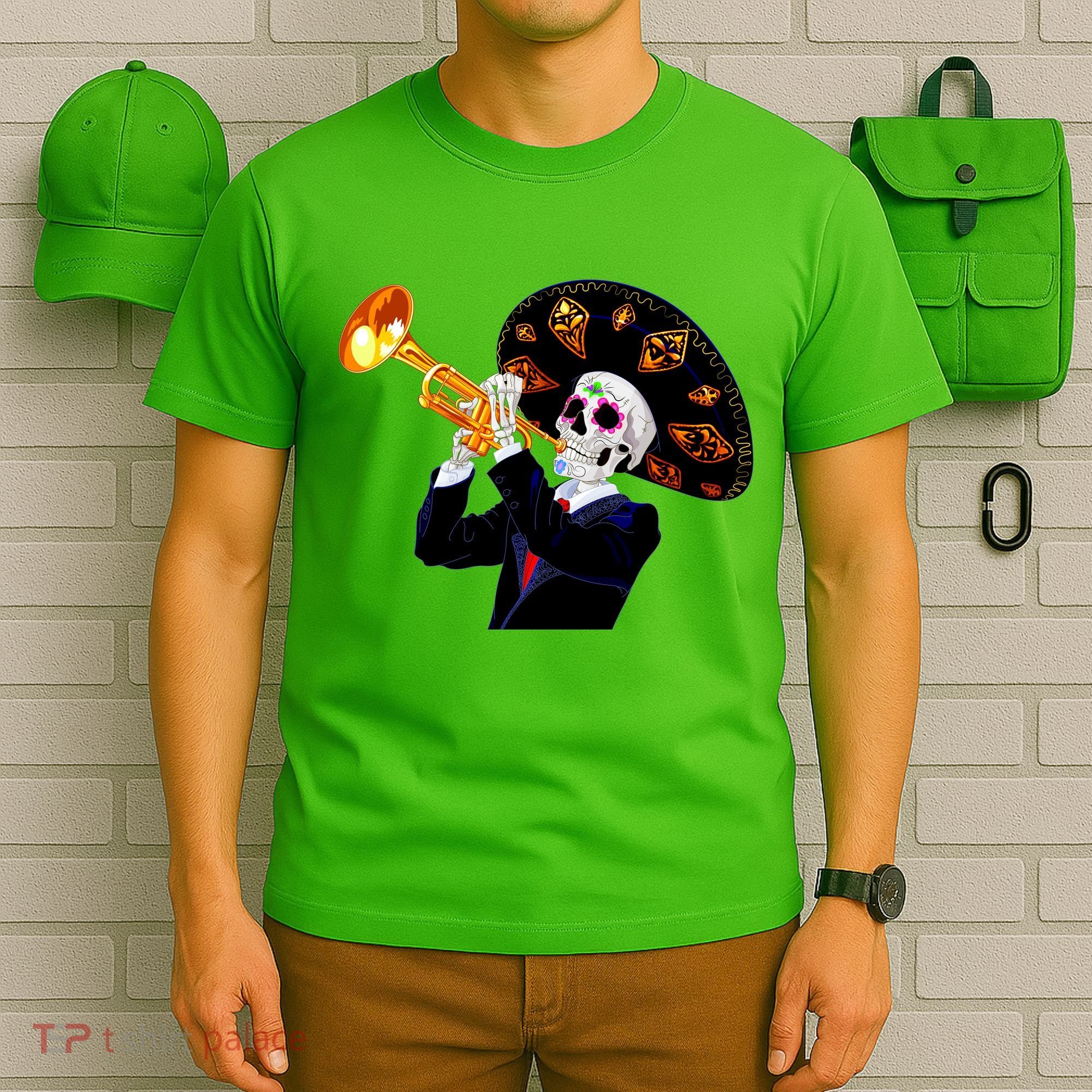 Cinco De Mayo Sugar Skull Playing Trumpet T-Shirt