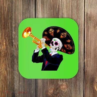 Cinco De Mayo Sugar Skull Playing Trumpet Coaster