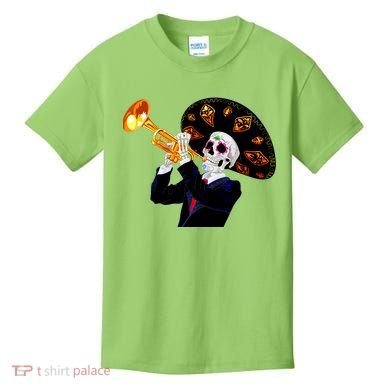 Cinco De Mayo Sugar Skull Playing Trumpet Kids T-Shirt