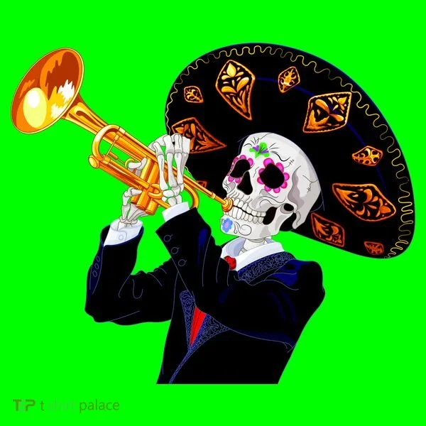 Cinco De Mayo Sugar Skull Playing Trumpet Kids T-Shirt