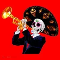 Cinco De Mayo Sugar Skull Playing Trumpet Santa Hat thumb 1