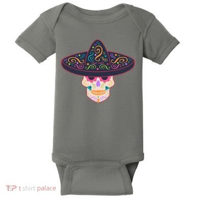 Cinco De Mayo Sugar Skull Sombrero Baby Bodysuit