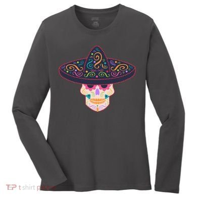 Cinco De Mayo Sugar Skull Sombrero Women's Long Sleeve Shirt