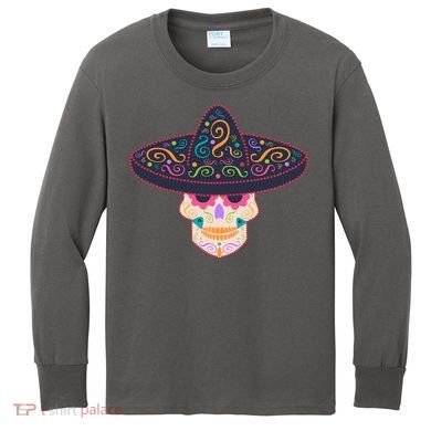 Cinco De Mayo Sugar Skull Sombrero Kids Long Sleeve Shirt