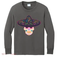 Cinco De Mayo Sugar Skull Sombrero Kids Long Sleeve Shirt thumb 0