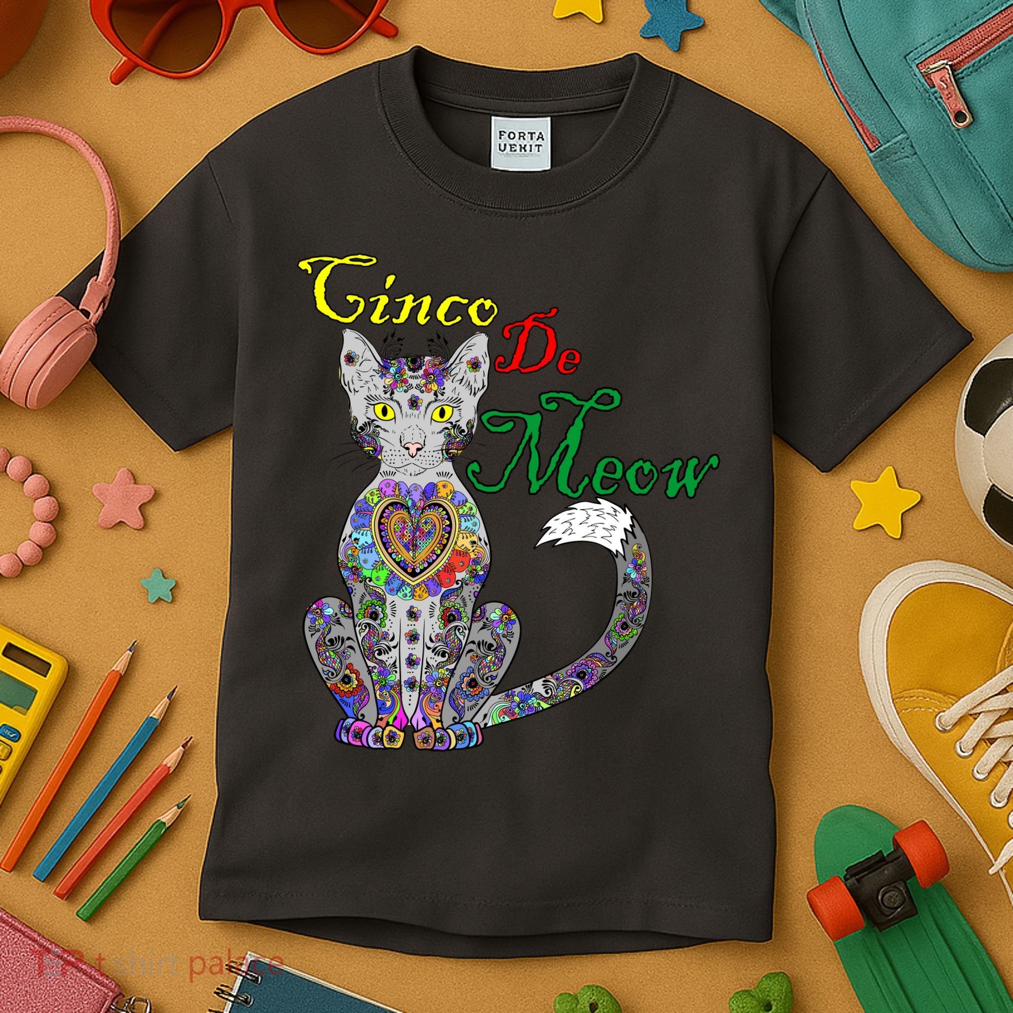 Cinco De Meow Funny Mexican Cat Kids T-Shirt