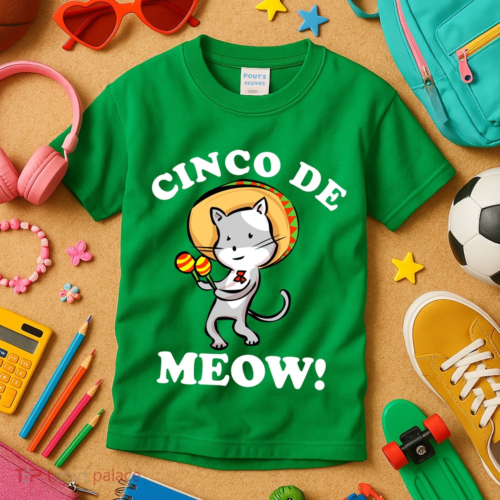 Cinco De Meow! Mayo Funny Mexican Cat Kids T-Shirt
