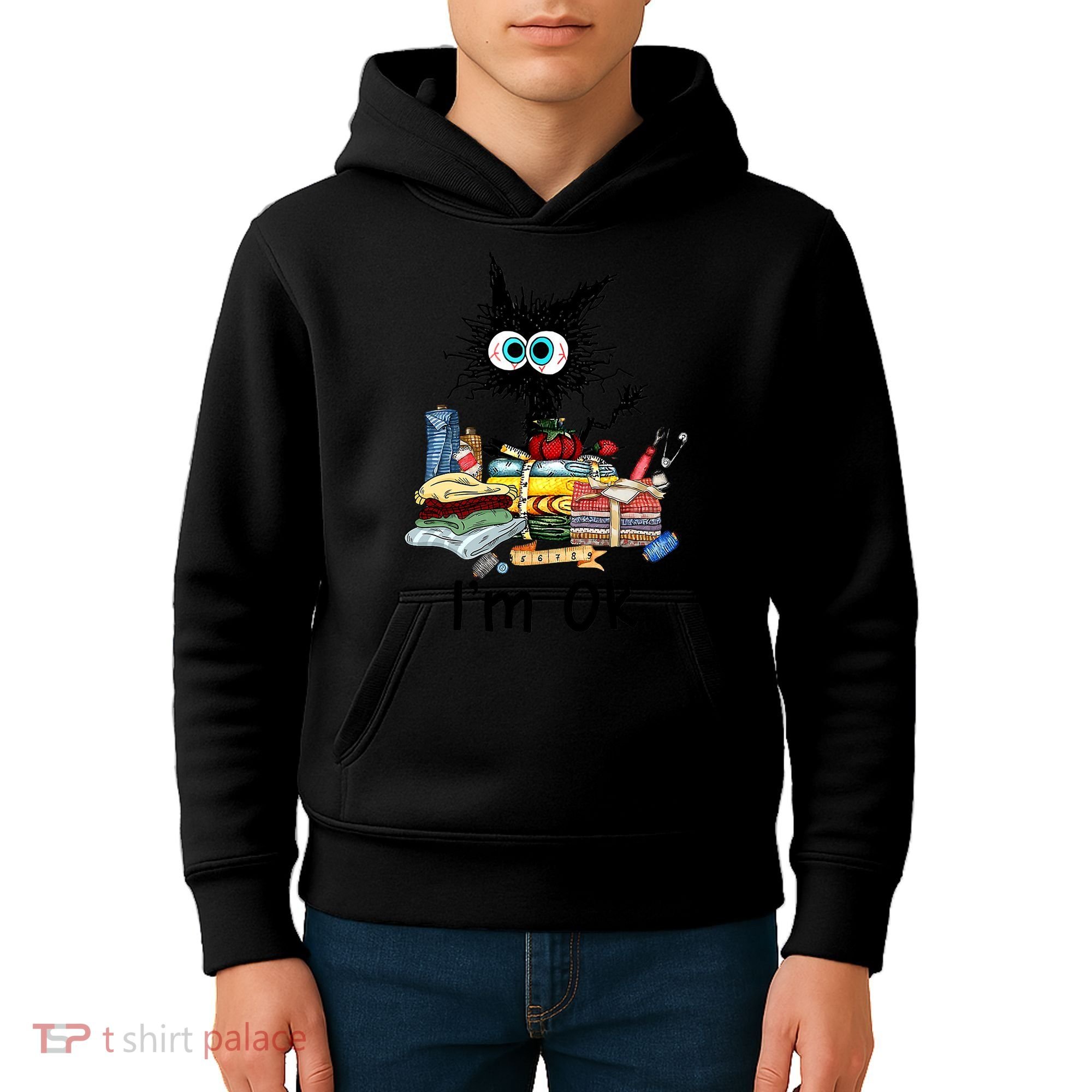 Cats I'm Ok Funny Quilting Love Cats Kids Hoodie