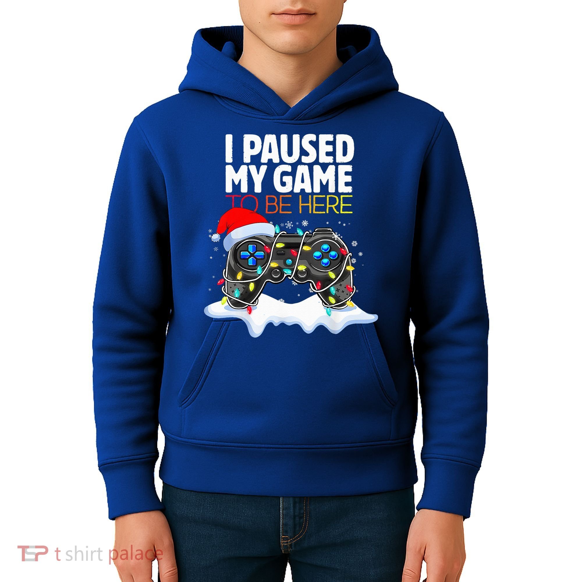 Christmas I Paused My Game To Be Here Funny Gamer  Kids Hoodie