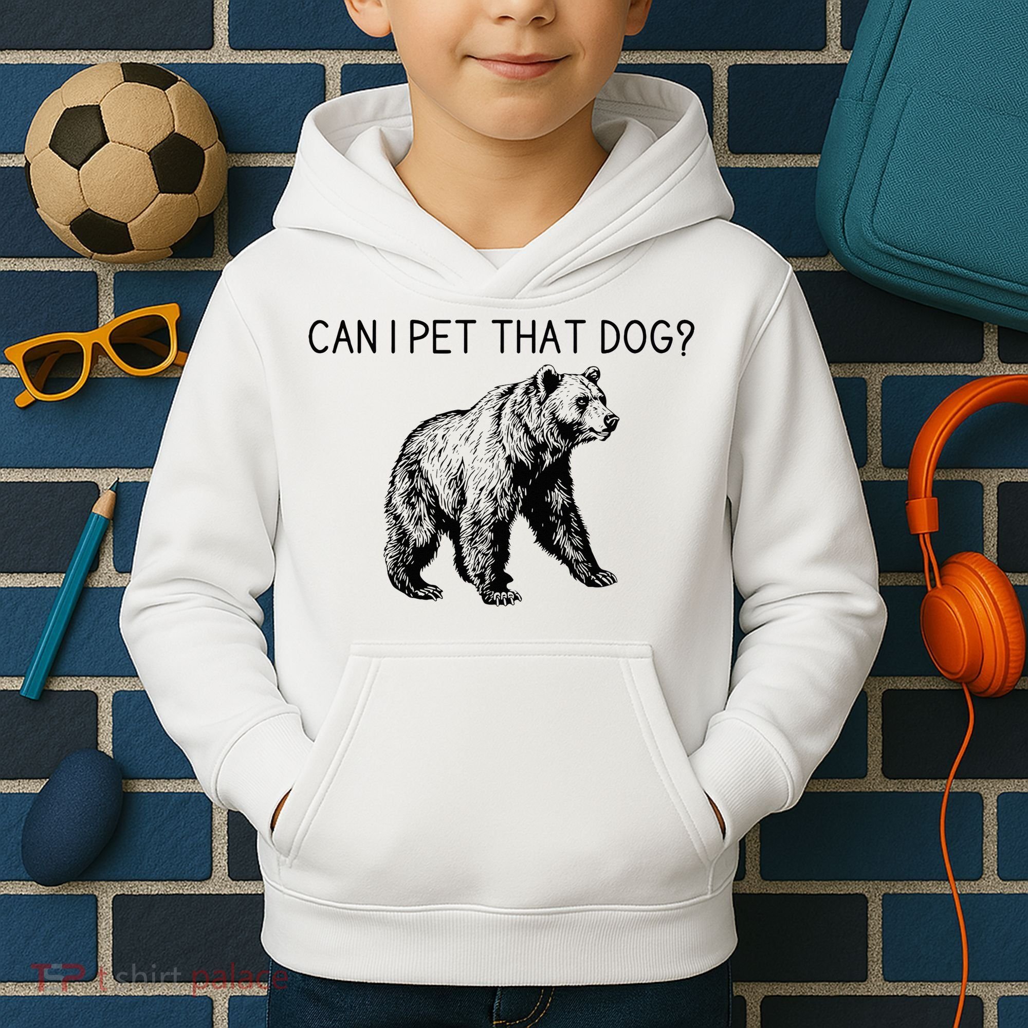 Can I Pet That Dog Funny Bear Kids Hoodie