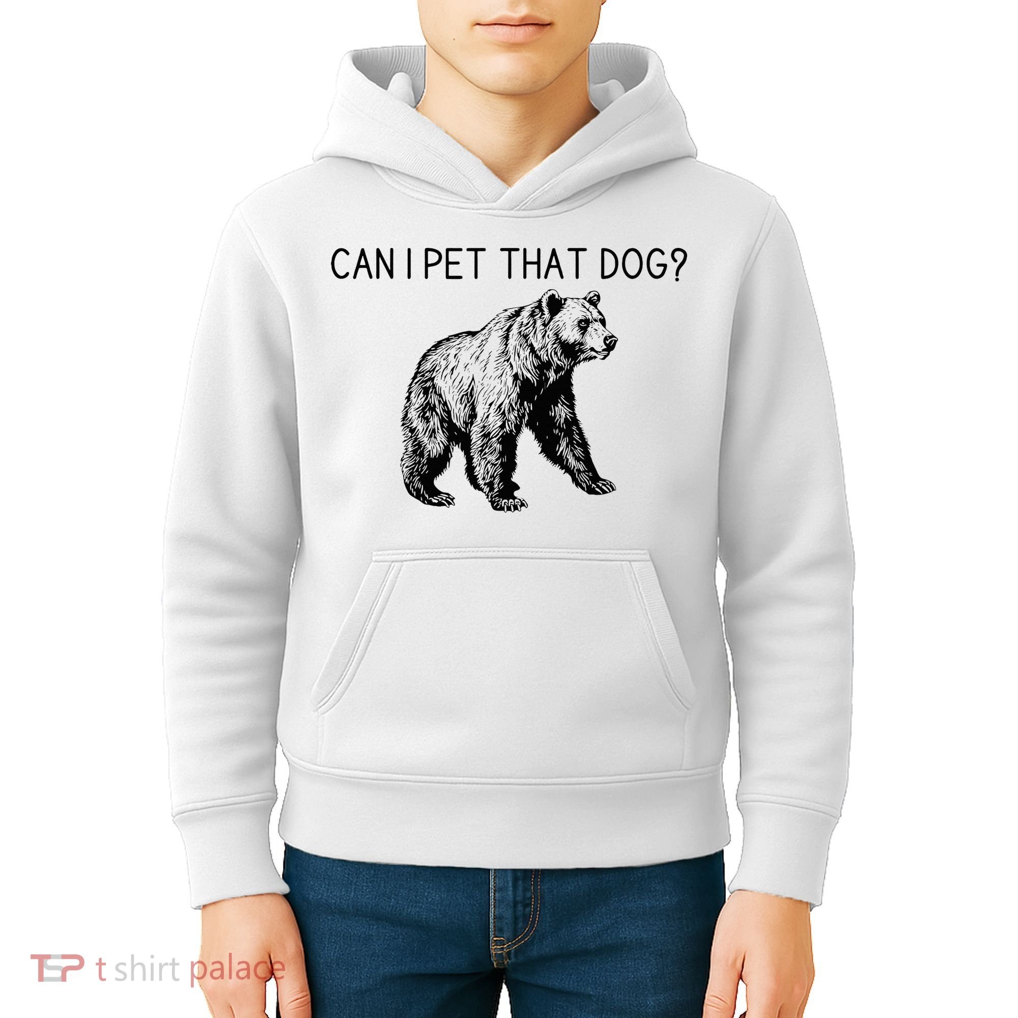 Can I Pet That Dog Funny Bear Kids Hoodie