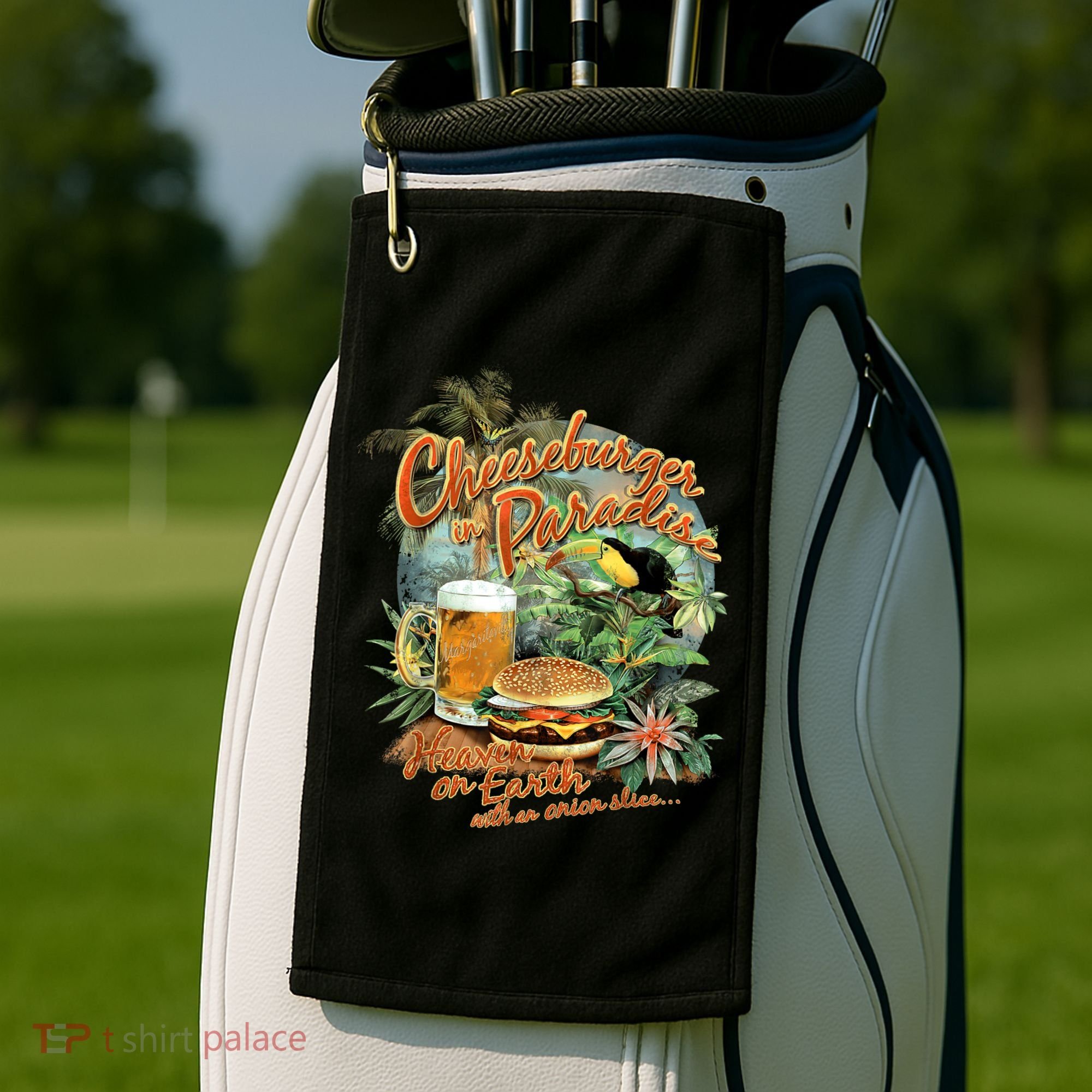 Cheeseburger In Paradise Heaven On Earth Funny Gift Golf Towel
