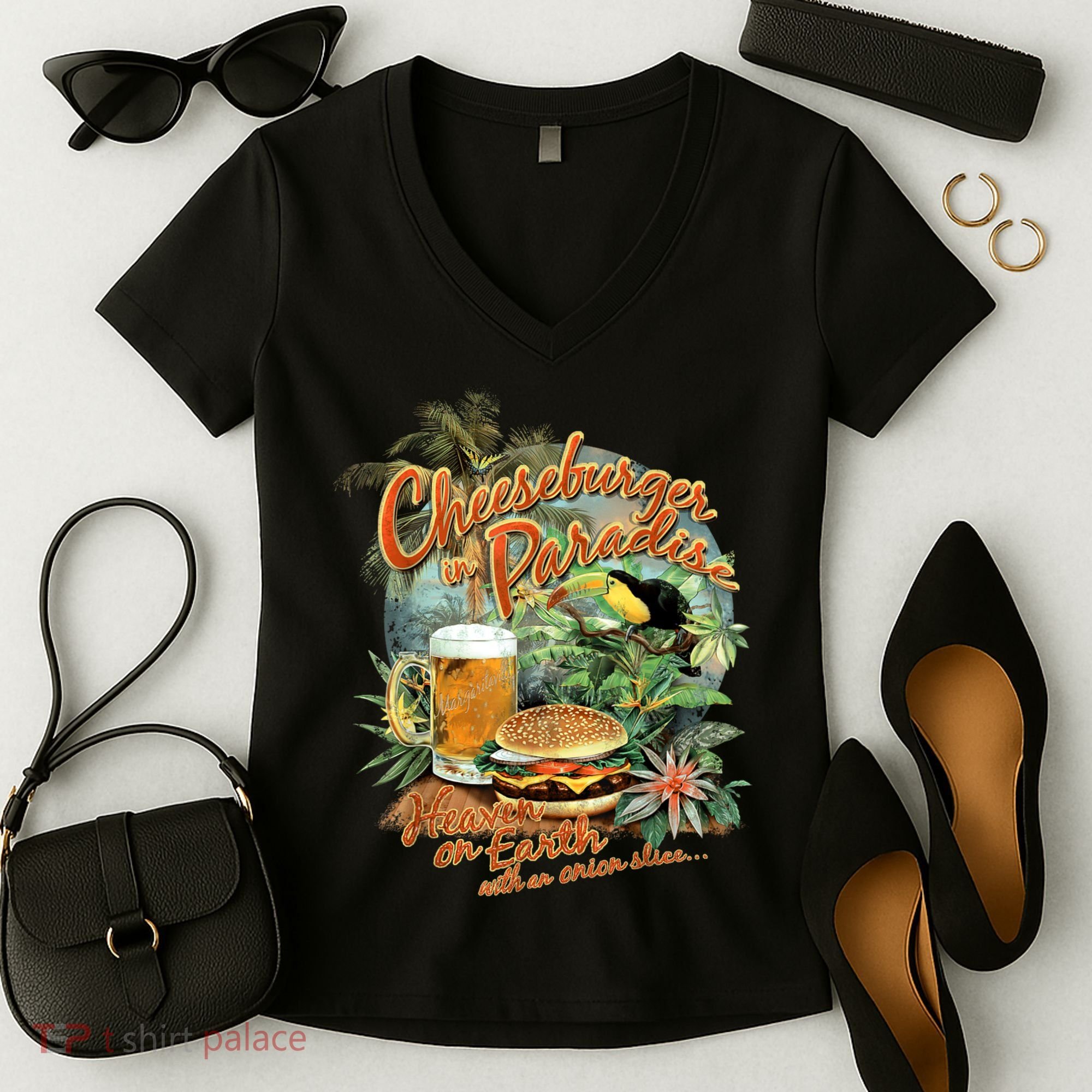 Cheeseburger In Paradise Heaven On Earth Funny Gift Women's V-Neck T-Shirt