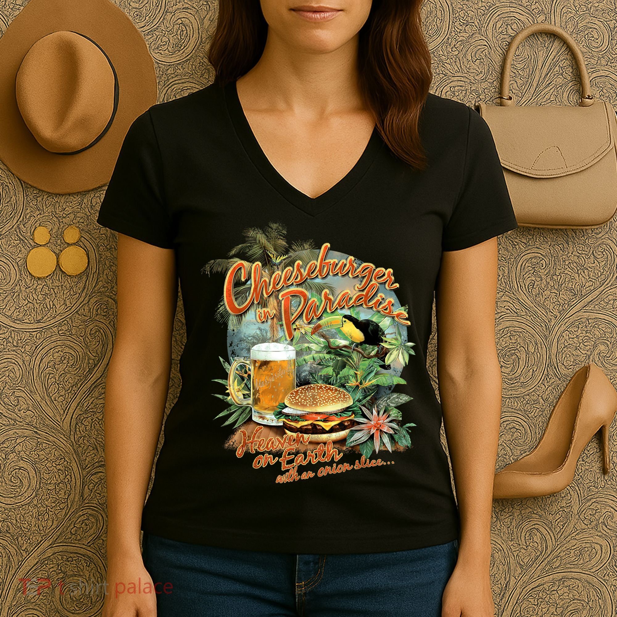 Cheeseburger In Paradise Heaven On Earth Funny Gift Women's V-Neck T-Shirt