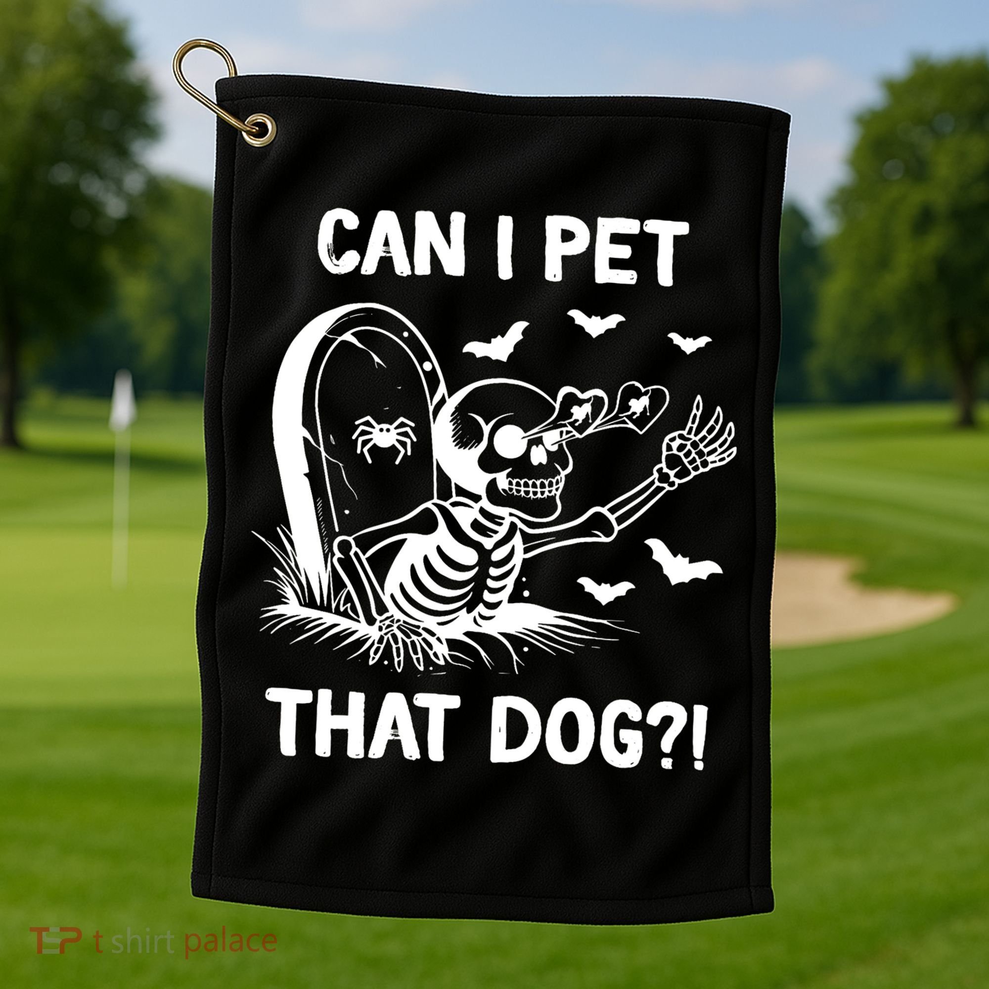 Can I Pet That Dog Halloween Skeleton Golf Towel